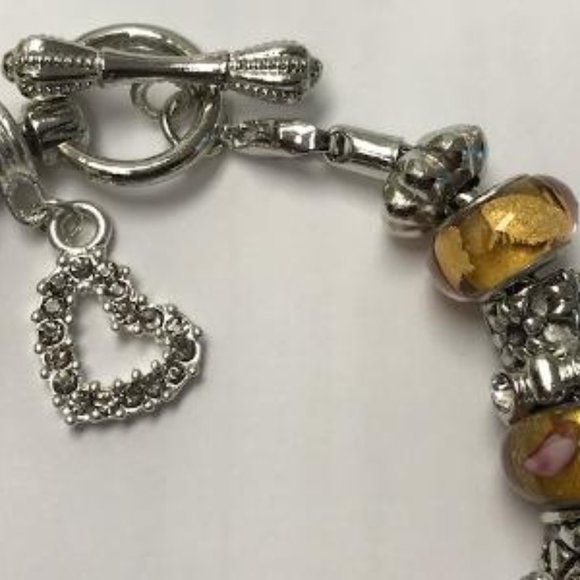 European Style Charm Bracelet with Murano Glass Beads, Toggle Clasp+Stopper,7.9" - Picture 11 of 13